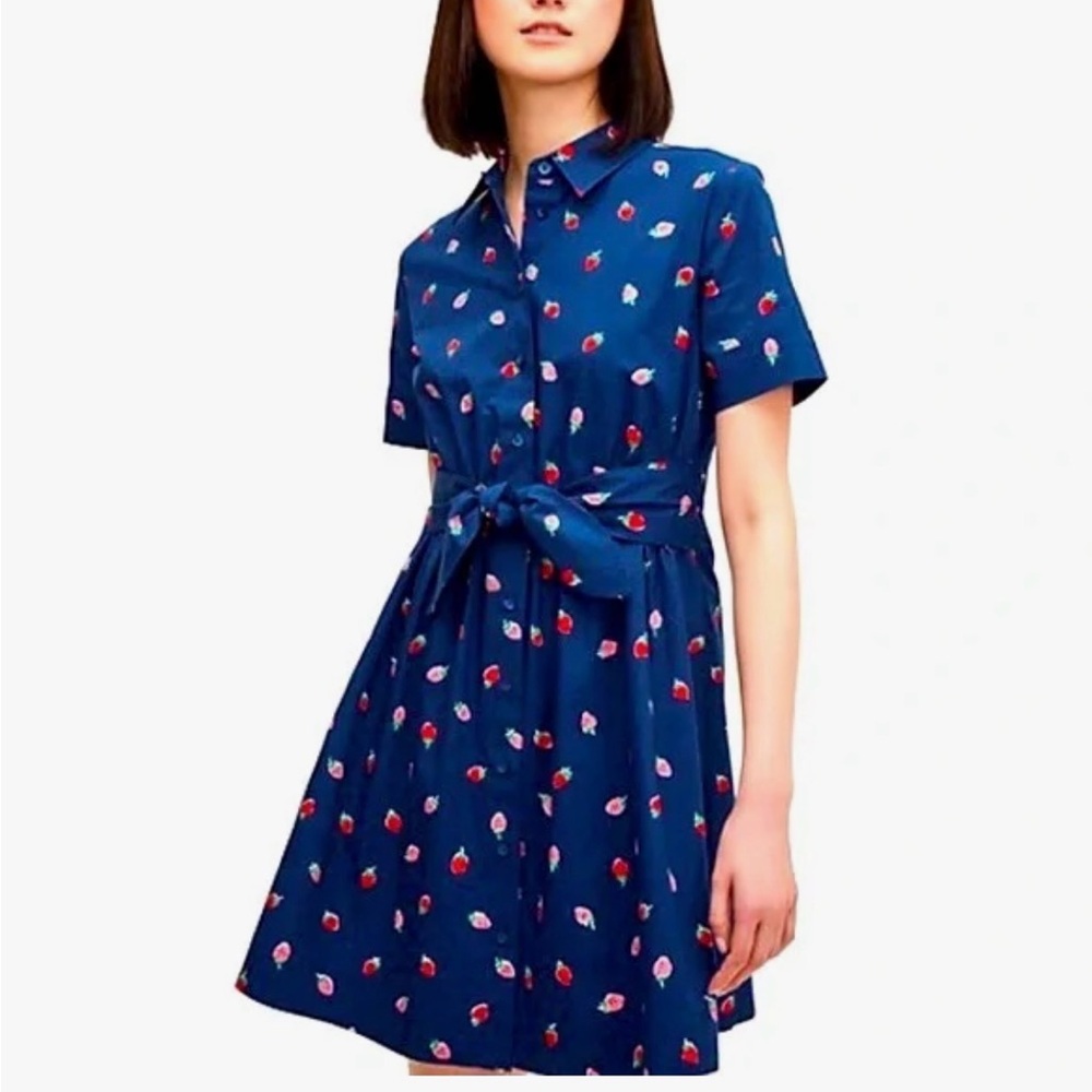 Navy Floral Tie-Waist Shirt Dress